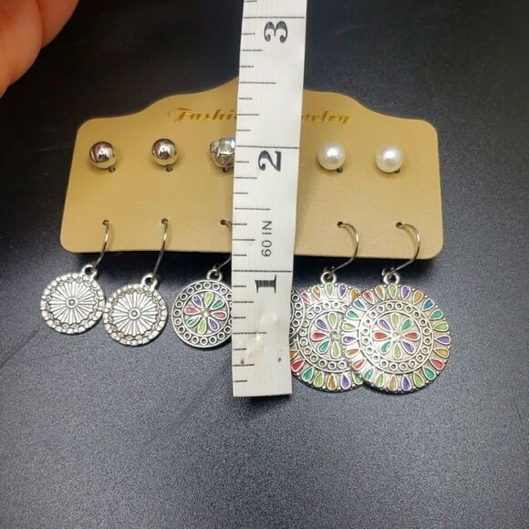 bohemian pearl multicolor round flower earring bundle set - Picture 3 of 4